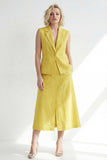 Yellow 2 Piece Notched Lapel Work Dress with Pockets