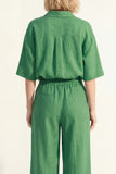 Green 2 Piece Half Sleeve Women's Linen Suits