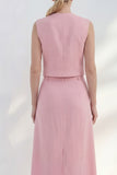 Pink 2 Piece A Line Midi Work Dress with Slit