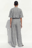 Grey 2 Piece Women's Linen Suits with Half Sleeves