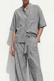 Grey 2 Piece Women's Linen Suits with Half Sleeves