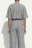Grey 2 Piece Women's Linen Suits with Half Sleeves