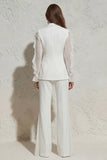 Ruffled Notched Lapel 2 Piece White Women Suits with Pockets