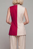 Notched Lapel ColorBlock Light Khaki 2 Piece Sleeveless Women Suits
