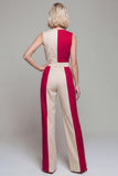 V Neck ColorBlock Light Khaki Women's Jumpsuits