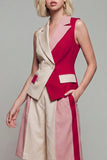 Peaked Lapel 2 Piece ColorBlock Light Khaki Women Suits
