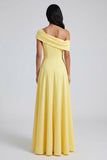 Asymmetrical Neck Yellow A Line Maxi Dress with Slit