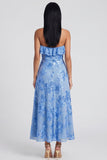 Strapless Ruffled A Line Floral Appliqued Yellow Wedding Guest Dress