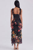 Ivory Printed Corset Sheath Bowed Wedding Guest Dress with Ruffles