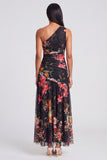 Ivory One Shoulder Ruched Printed A Line Wedding Guest Dress