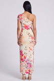 Black One Shoulder Ruched Printed Maxi Wedding Guest Dress