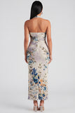 Halter Floral Champagne Printed Bodycon Wedding Guest Dress