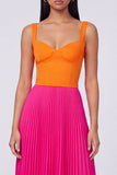 ColorBlock Orange and Fuchsia Pleated A Line Formal Dress