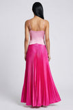 ColorBlock Pink and Fuchsia A Line Pleated Maxi Formal Dress