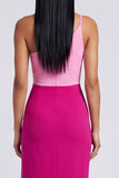 One Shoulder ColorBlock Pink and Fuchsia Sheath Formal Dress