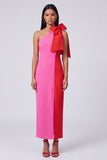 One Shoulder Bodycon ColorBlock Fuchsia and Red Formal Dress