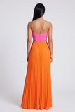 Strapless ColorBlock Pleated Pink and Orange A Line Formal Dress