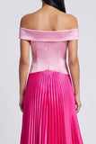 Off the Shoulder Pink and Fuchsia ColorBlock A Line Formal Dress
