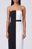 Strapless Black and White ColorBlock Bodycon Formal Dress