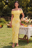 Blue Off the Shoulder Appliqued Bodycon Wedding Guest Dress