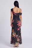 Asymmetrical Neck Printed Champagne Maxi Wedding Guest Dress