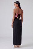 Strapless Light Yellow Printed Sheath Wedding Guest Dress