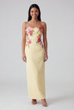 Strapless Light Yellow Printed Sheath Wedding Guest Dress