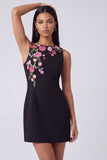 Black Floral Bodycon Sleeveless Mini Wedding Guest Dress