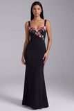 Mermaid Floral Black Maxi Wedding Guest Dress