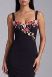 Mermaid Floral Black Maxi Wedding Guest Dress
