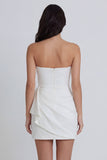Strapless Ruched Bodycon Mini White Dress