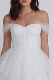 Off the Shoulder Corset A Line Tulle Mini White Dress