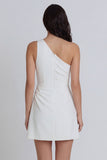 One Shoulder Ruched A Line Mini White Dress