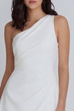 One Shoulder Ruched A Line Mini White Dress