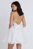 A Line Strapless Backless Mini White Dress with Bow