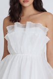 A Line Strapless Backless Mini White Dress with Bow