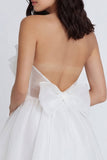 A Line Strapless Backless Mini White Dress with Bow