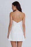 Strapless Ruched Bodycon Mini White Dress with Slit