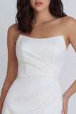Strapless Ruched Bodycon Mini White Dress with Slit