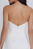 Strapless Ruched Bodycon Mini White Dress with Slit