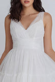 Tulle A Line V Neck Mini White Dress