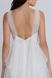 Tulle A Line V Neck Mini White Dress