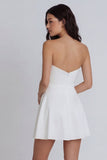 Satin A Line Strapless Ruched Mini White Dress
