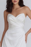 Satin A Line Strapless Ruched Mini White Dress