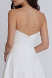 Satin A Line Strapless Ruched Mini White Dress