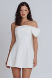 One Shoulder A Line Satin Mini White Dress