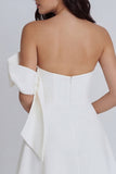 One Shoulder A Line Satin Mini White Dress