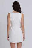 Satin Sleeveless Ruched Bodycon Mini White Dress
