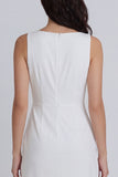 Satin Sleeveless Ruched Bodycon Mini White Dress