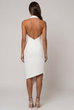 Halter Peaked Lapel White Bodycon Midi Work Dress